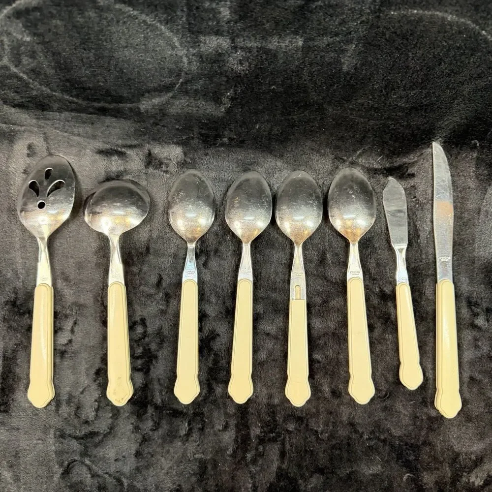 Pfaltzgraff Tea Rose Flatware 8 Piece Stainless Serving Pieces Country Vintage